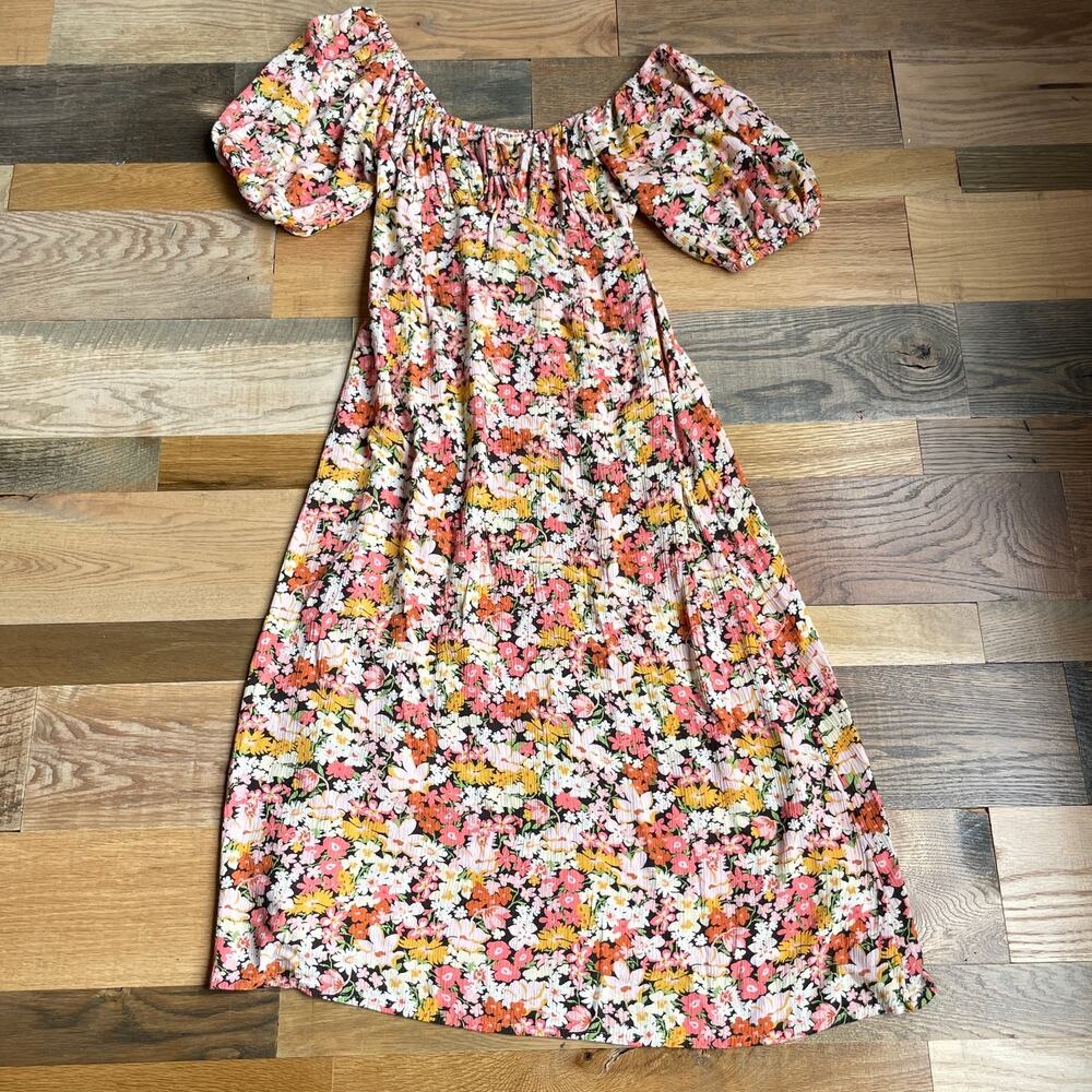 Billabong Women's XS Floral Puff Sleeve Maxi Dress Boho Cottagecore